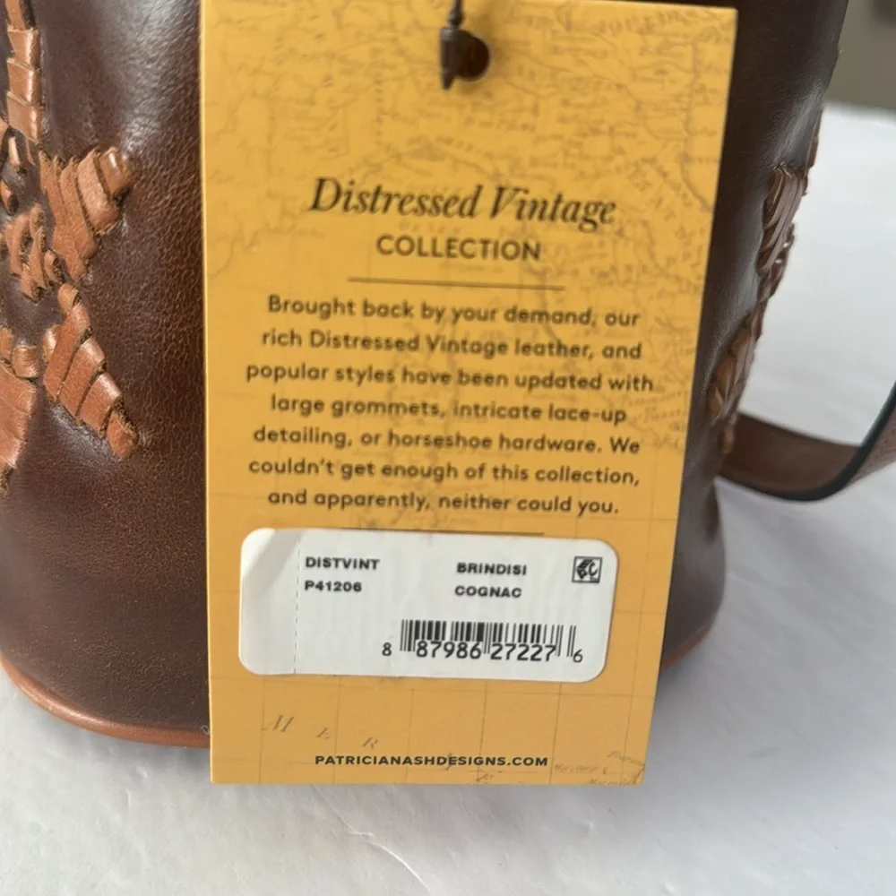 NWT Patricia Nash Brindisi Bucket Leather Bag Crossbody Purse Cognac Distressed - Picture 15 of 15